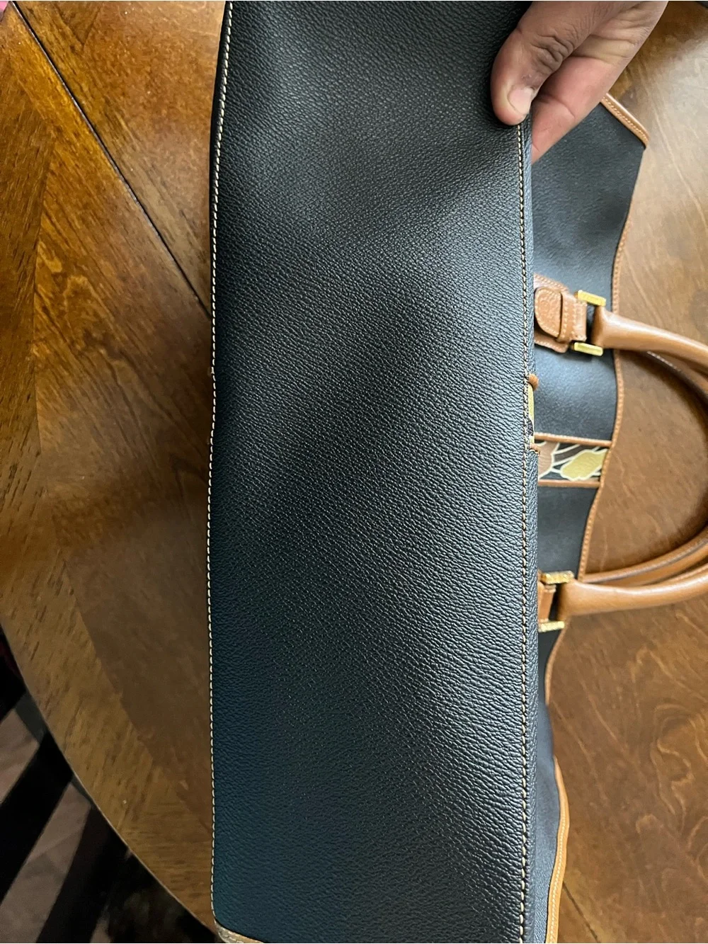 LEONARD Black and Tan Men's Tote Bag with Patterned Accent